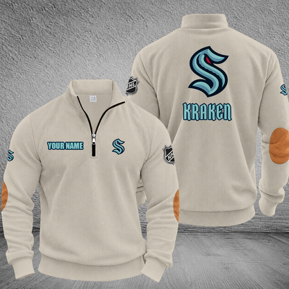 [SUPER SALE] NEW CUSTOMIZED NHL20 STK SEATTLE KRAKEN MULTICOLOR STRIPED QUATER ZIP SWEATSHIRT