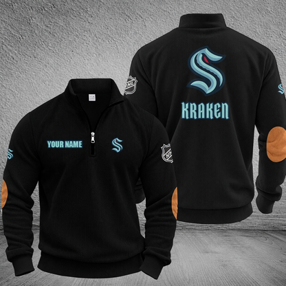 [SUPER SALE] NEW CUSTOMIZED NHL20 STK SEATTLE KRAKEN MULTICOLOR STRIPED QUATER ZIP SWEATSHIRT