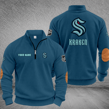 [SUPER SALE] NEW CUSTOMIZED NHL20 STK SEATTLE KRAKEN MULTICOLOR STRIPED QUATER ZIP SWEATSHIRT