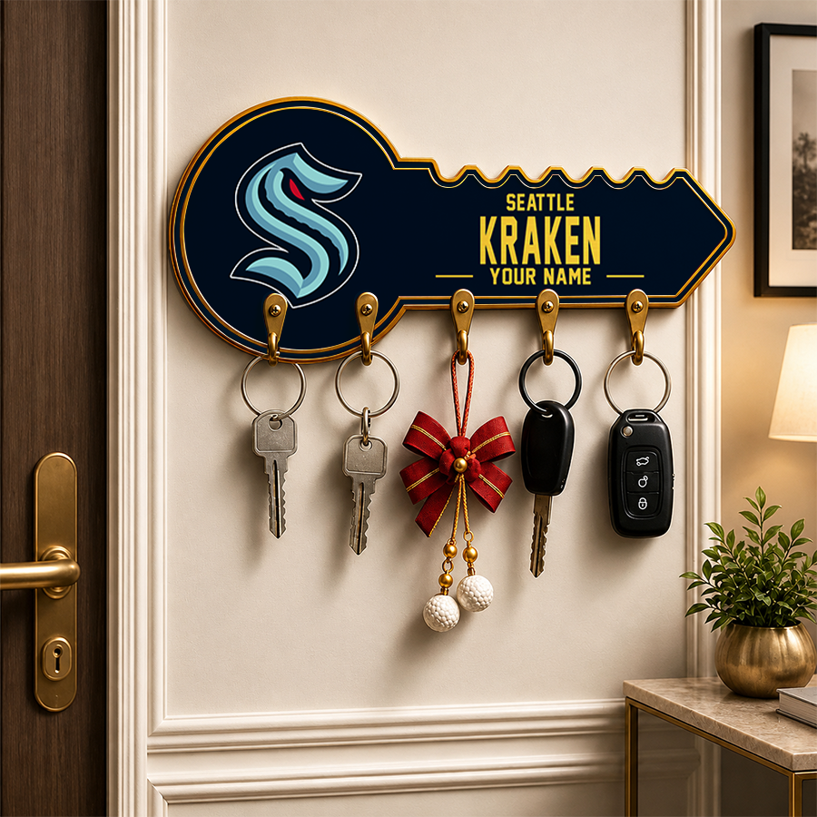 [SUPER SALE] NEW CUSTOMIZED NHL20 SEATTLE KRAKEN WALL KEY HOLDER FOR HOME