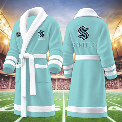 [SUPER SALE] NEW CUSTOMIZED NHL20 STK SEATTLE KRAKEN MULTICOLOR FLEECE BATHROBE