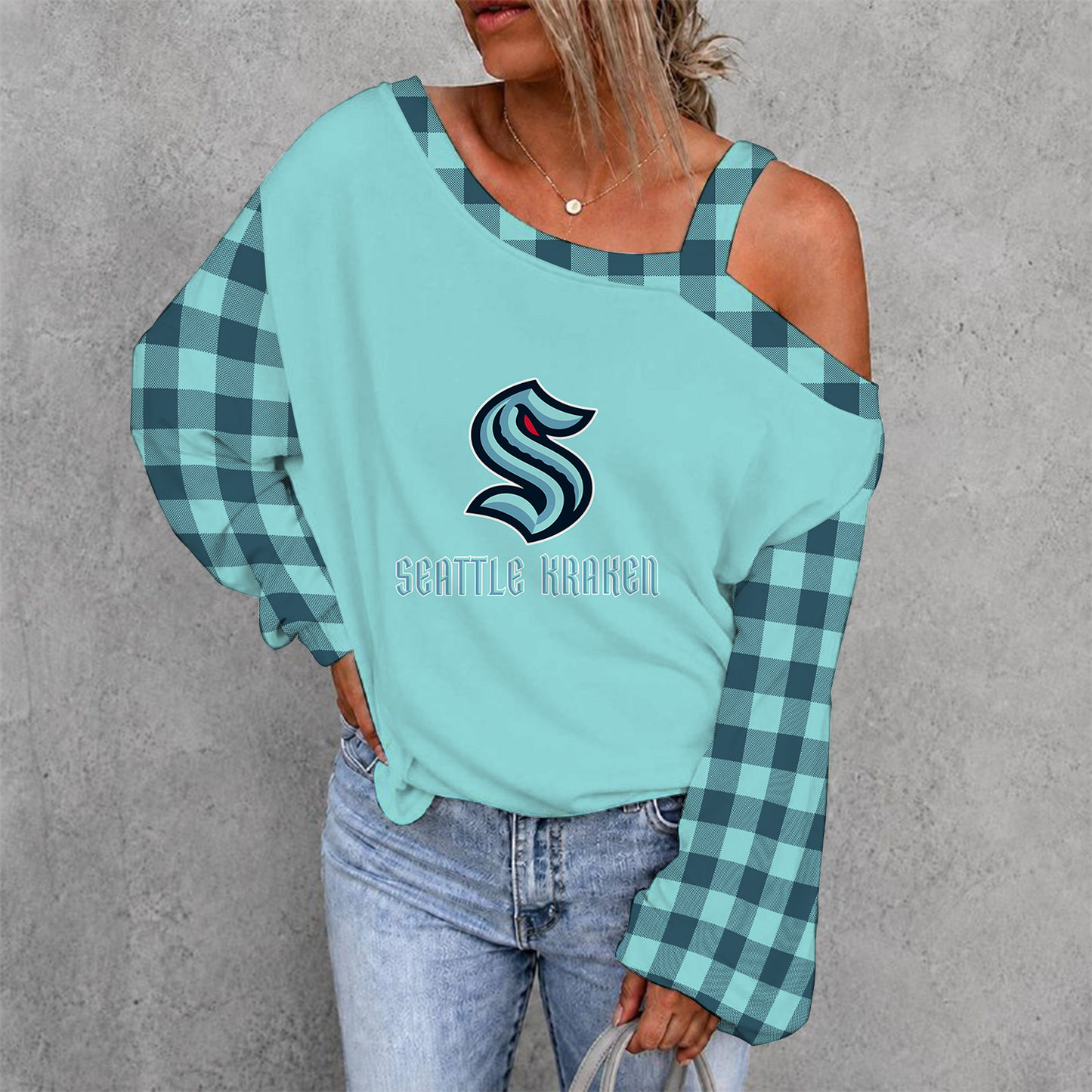 [SUPER SALE] NEW CUSTOMIZED NHL20 STK SEATTLE KRAKEN DROP SHOULDER SWEATSHIRT