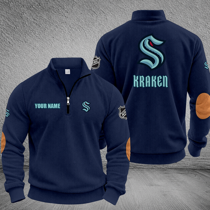 [SUPER SALE] NEW CUSTOMIZED NHL20 STK SEATTLE KRAKEN MULTICOLOR STRIPED QUATER ZIP SWEATSHIRT