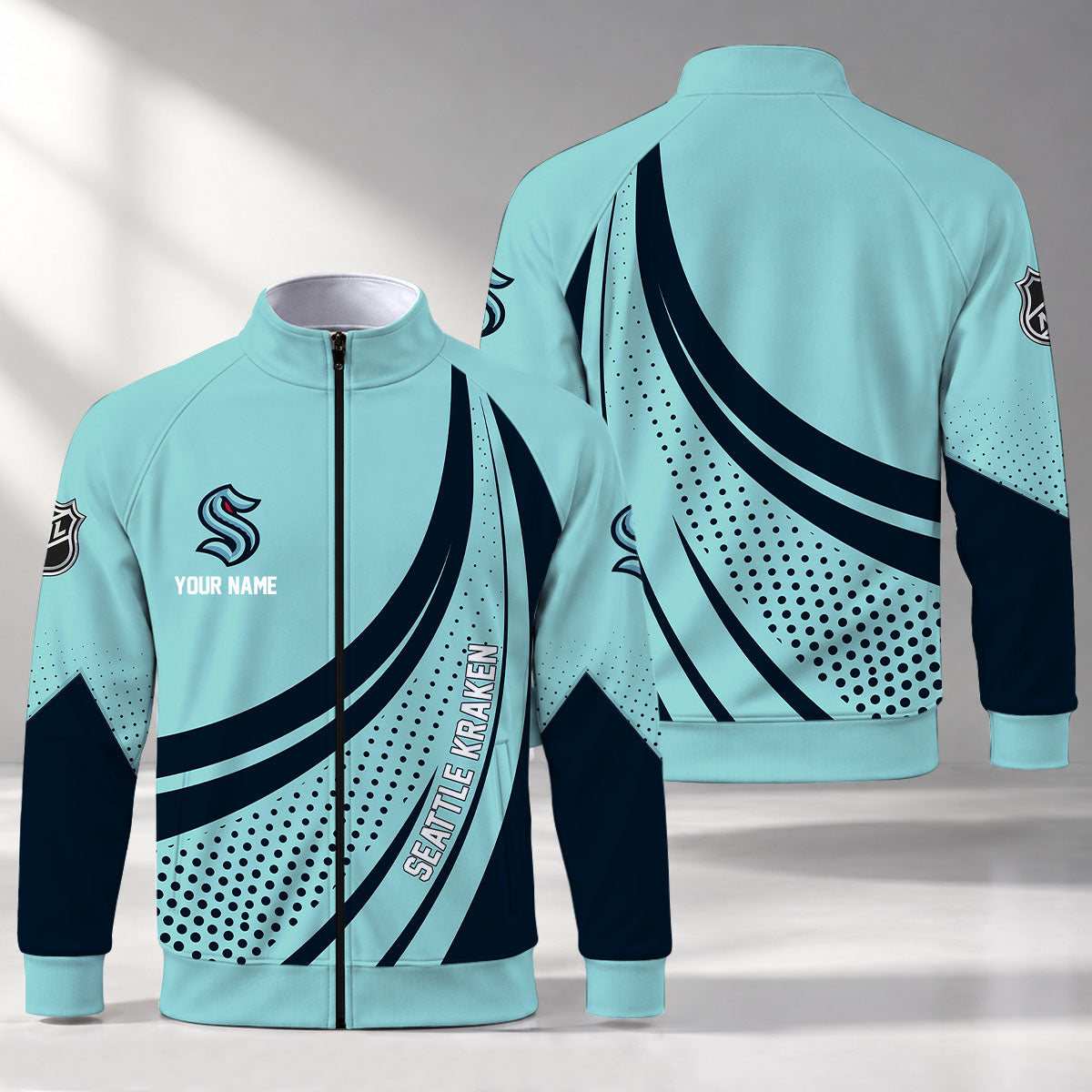 [SUPER SALE] NEW CUSTOMIZED NHL20 STK SEATTLE KRAKEN STAND COLLAR JACKET