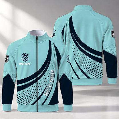 [SUPER SALE] NEW CUSTOMIZED NHL20 STK SEATTLE KRAKEN STAND COLLAR JACKET