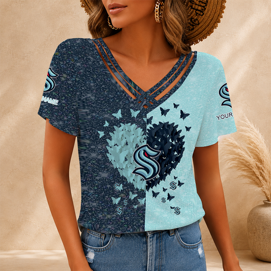 [SUPER SALE] NEW CUSTOMIZED NHL20 STK SEATTLE KRAKEN V-NECK SHIRT