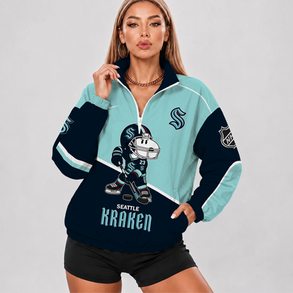 [SUPER SALE] NEW CUSTOMIZED NHL20 STK SEATTLE KRAKEN V-NECK ZIPPER SWEATSHIRT JACKET