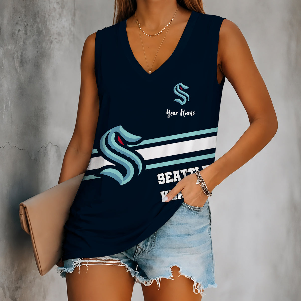 [SUPER SALE] NEW CUSTOMIZED NHL20 STK SEATTLE KRAKEN WOMEN'S V-NECK TANK TOP
