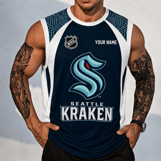 [SUPER SALE] NEW CUSTOMIZED NHL20 STK SEATTLE KRAKEN TANK TOP & GYM SHIRT