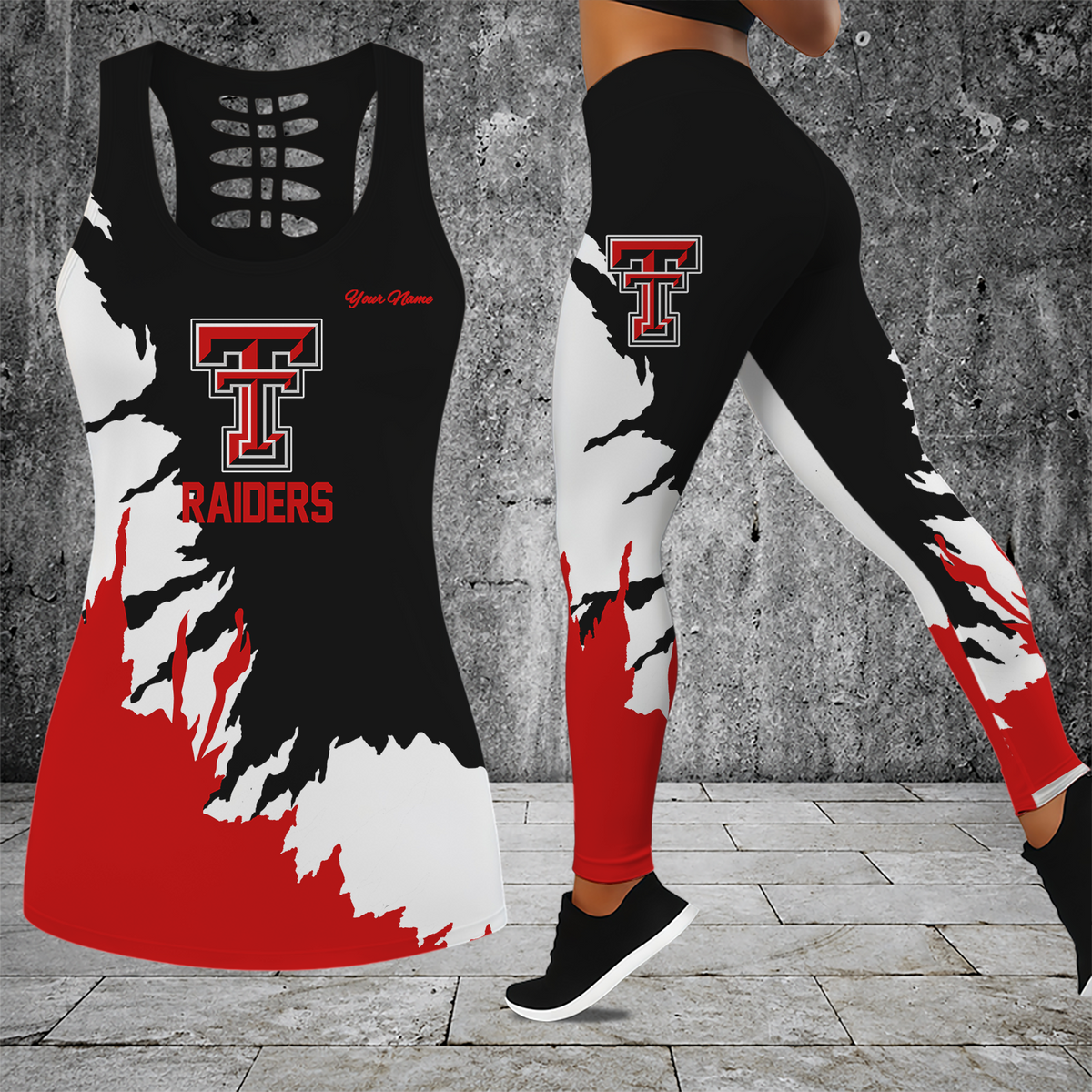 [FAN FAVORITE] NEW CUSTOMIZED NCAA CWS20 TRR TEXAS TECH RED RAIDERS HOLLOW TANK TOP & LEGGINGS SET
