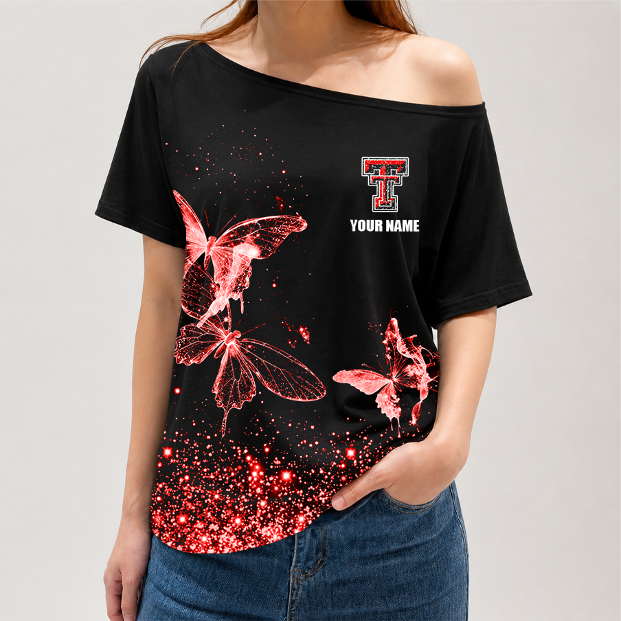 [FAN FAVORITE] NEW CUSTOMIZED NCAA CWS20 TRR TEXAS TECH RED RAIDERS OFF-SHOULDER SHIRT