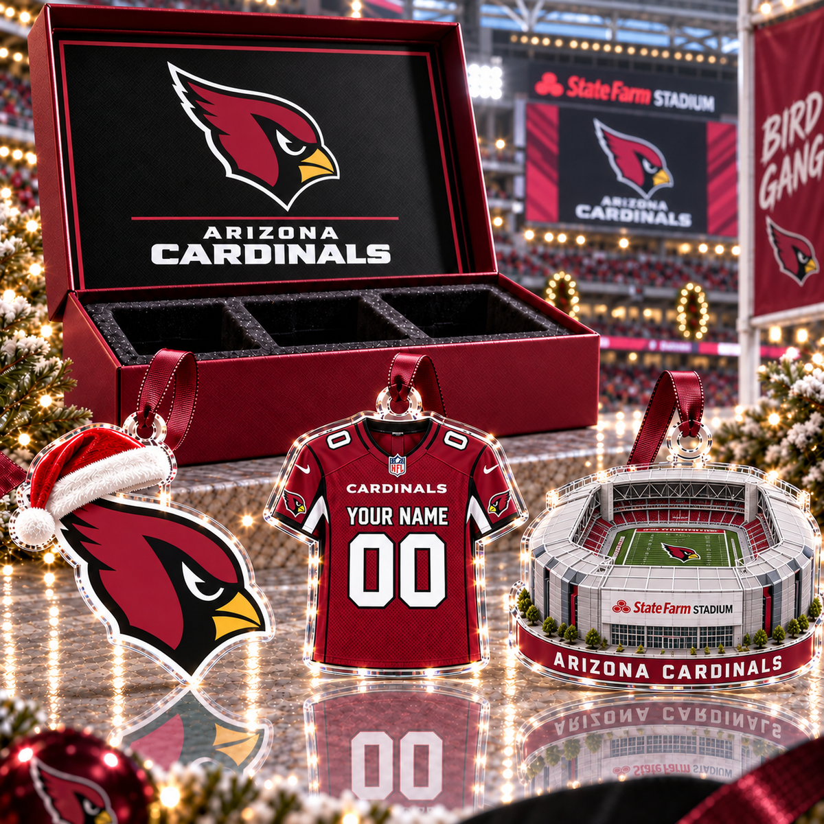 [FULL SET 3 ITEMS - NO BOX] NEW CUSTOMIZED NFL20 ARC ARIZONA CARDINALS CHRISTMAS ACRYLIC ORNAMENT