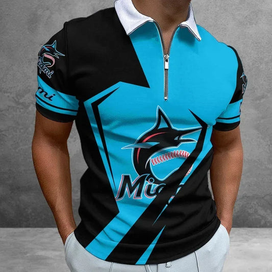 [FLASH SALE] NEW CUSTOMIZED MLB20 MMS MIAMI MARLINS ZIP POLO SHIRT