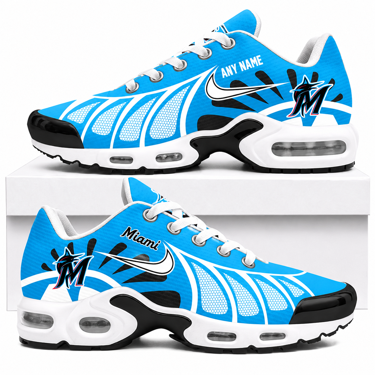 [FLASH SALE] NEW CUSTOMIZED MLB20 MMS MIAMI MARLINS AIR MAX PLUS SNEAKERS