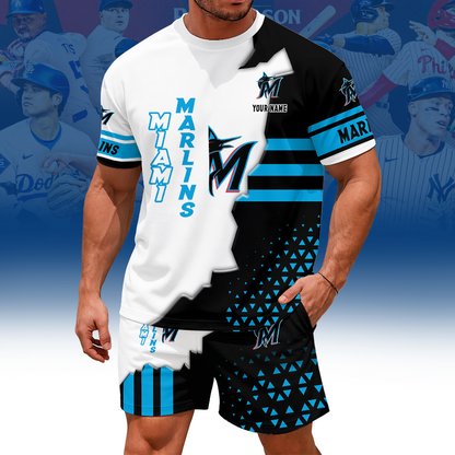 [FLASH SALE] NEW CUSTOMIZED MLB20 MMS MIAMI MARLINS UNISEX T-SHIRT & SHORTS SET