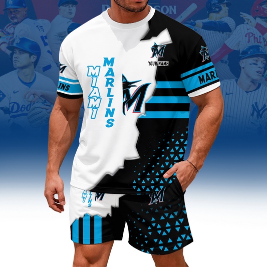 [FLASH SALE] NEW CUSTOMIZED MLB20 MMS MIAMI MARLINS UNISEX T-SHIRT & SHORTS SET