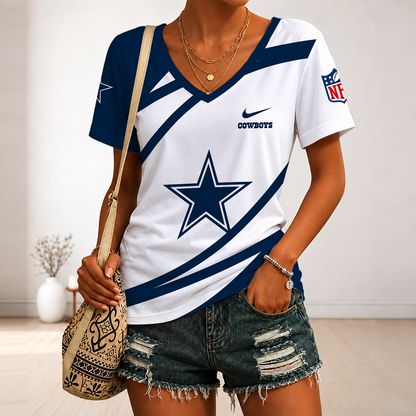 [SPECIAL OFFER] NEW CUSTOMIZED NFL21 DCB DALLAS COWBOYS V-NECK FEMALE SHIRT