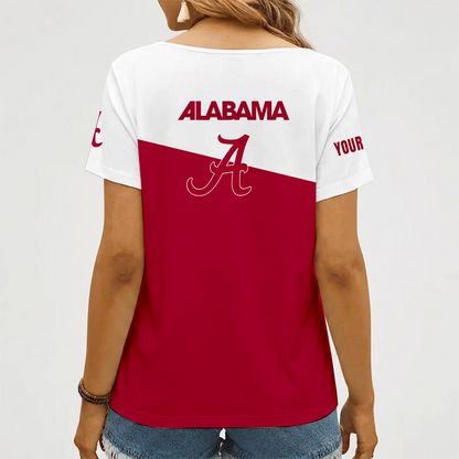 [FAN FAVORITE] NEW CUSTOMIZED NCAA CWS21 ABC ALABAMA CRIMSON TIDE V-NECK FEMALE SHIRT