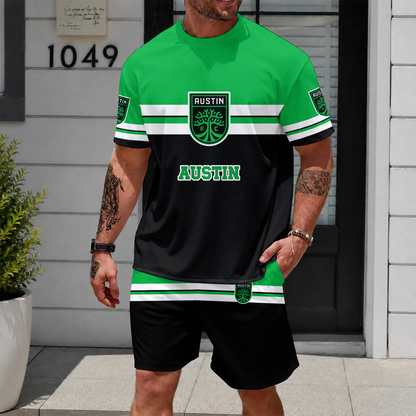 [FAN EXCLUSIVE] NEW CUSTOMIZED MLS21 ATF AUSTIN FC UNISEX T-SHIRT & SHORTS SET