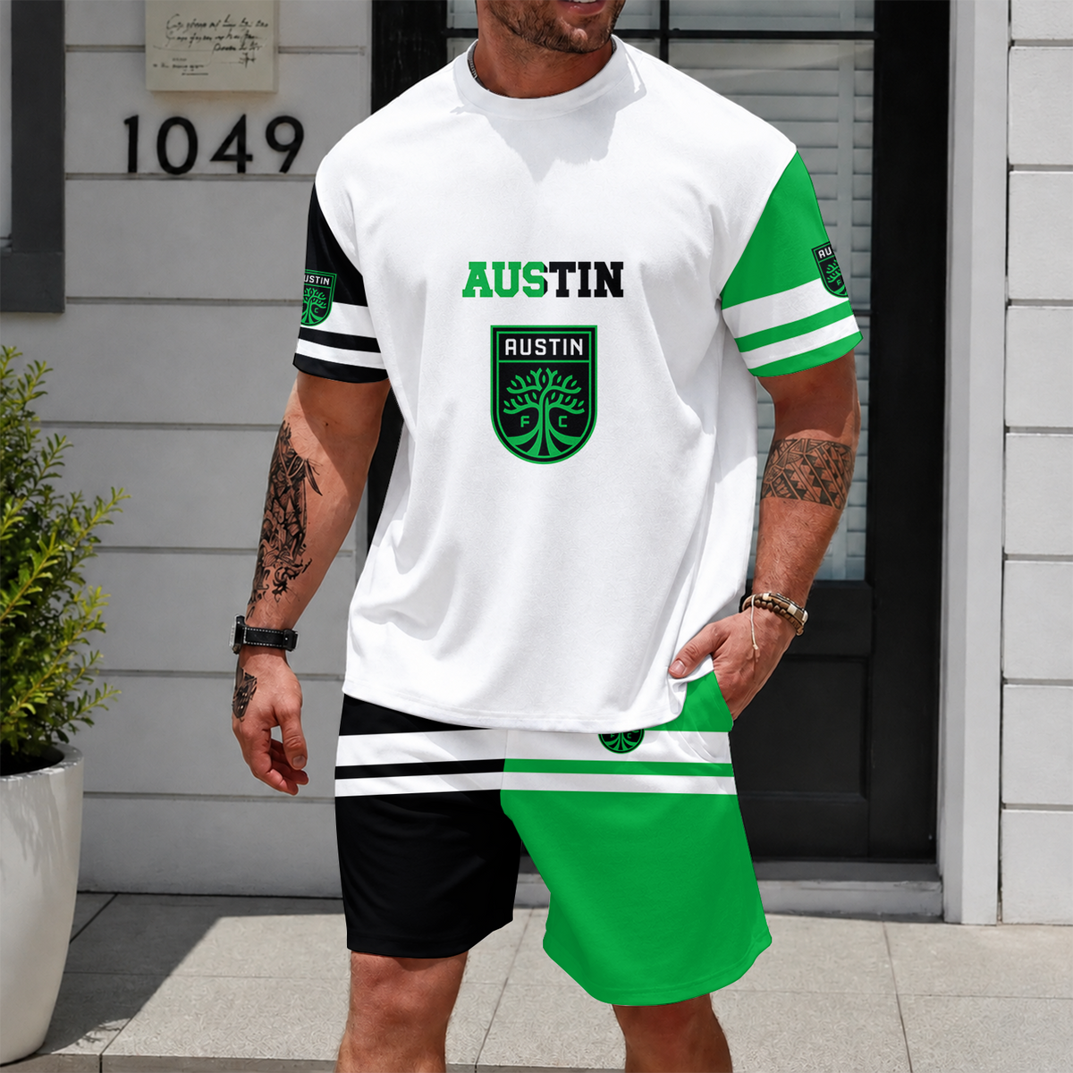 [FAN EXCLUSIVE] NEW CUSTOMIZED MLS21 ATF AUSTIN FC UNISEX T-SHIRT & SHORTS SET