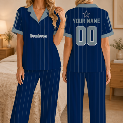 [SPECIAL OFFER] NEW CUSTOMIZED NFL21 DCB DALLAS COWBOYS SHORT SLEEVE & LONG PANTS PAJAMAS SET