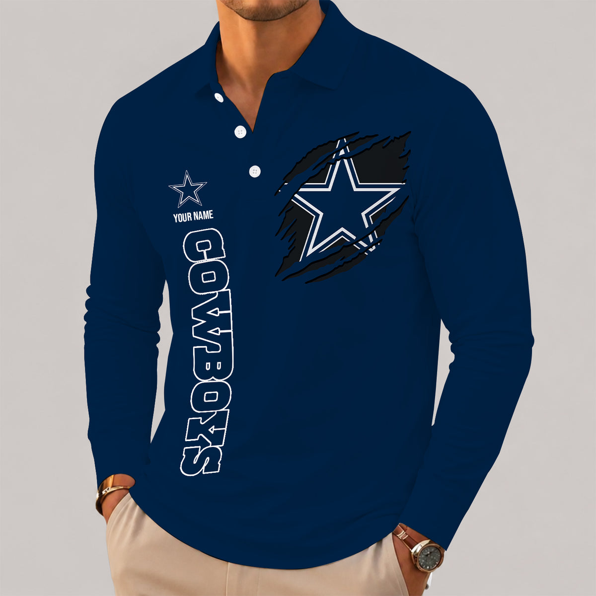 [SPECIAL OFFER] NEW CUSTOMIZED NFL21 DCB DALLAS COWBOYS LONG SLEEVE POLO SHIRT