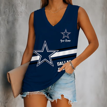 [SPECIAL OFFER] NEW CUSTOMIZED NFL21 DCB DALLAS COWBOYS WOMEN'S V-NECK TANK TOP
