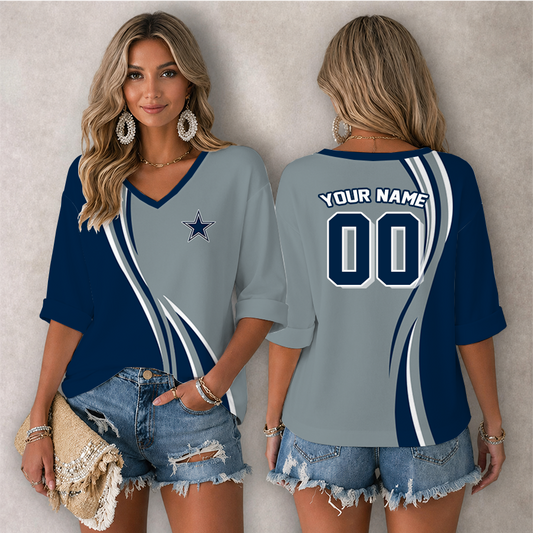[SPECIAL OFFER] NEW CUSTOMIZED NFL21 DCB DALLAS COWBOYS WOMEN'S HEART V-NECK LONG SLEEVE SHIRT