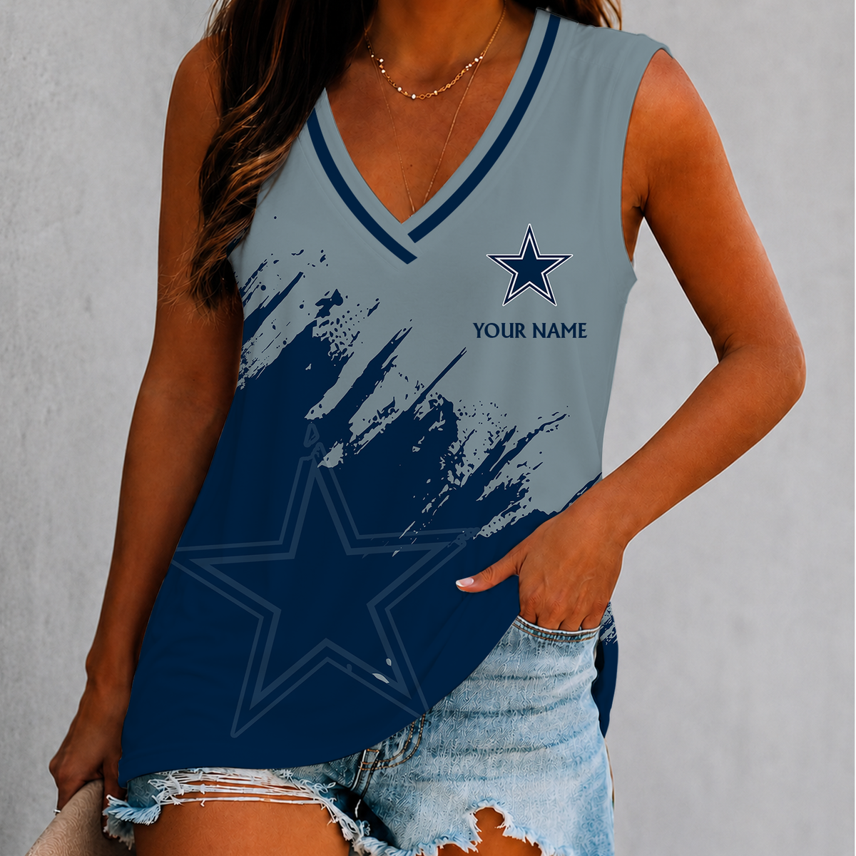 [SPECIAL OFFER] NEW CUSTOMIZED NFL21 DCB DALLAS COWBOYS WOMEN'S V-NECK TANK TOP
