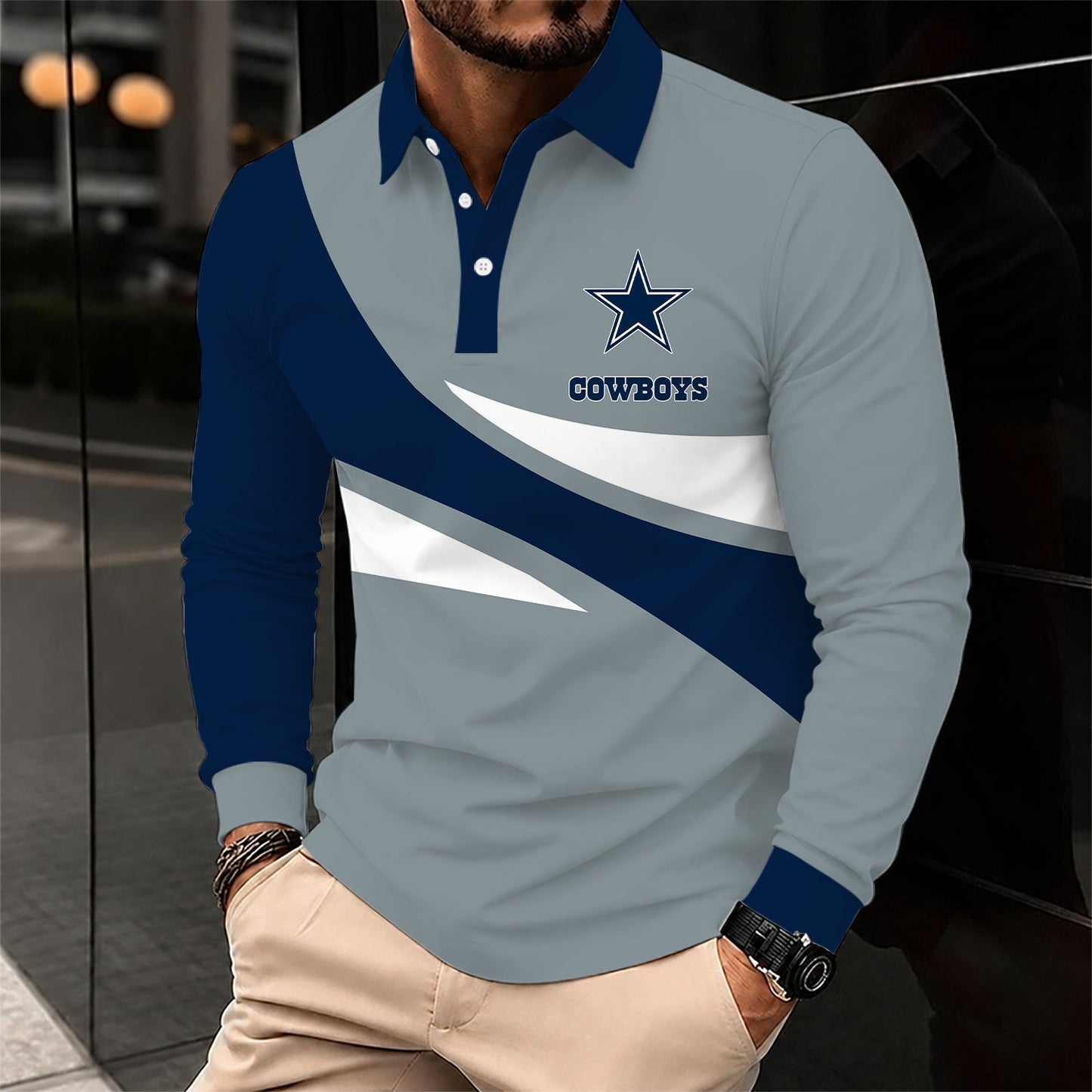 [SPECIAL OFFER] NEW CUSTOMIZED NFL21 DCB DALLAS COWBOYS LONG SLEEVE POLO SHIRT