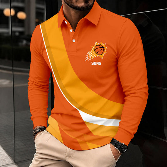 [HOT DEAL] NEW CUSTOMIZED NBA21 PSU PHOENIX SUNS MEN LONG SLEEVE POLO