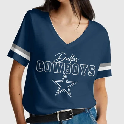 [SPECIAL OFFER] NEW CUSTOMIZED NFL21 DCB DALLAS COWBOYS V-NECK FEMALE SHIRT