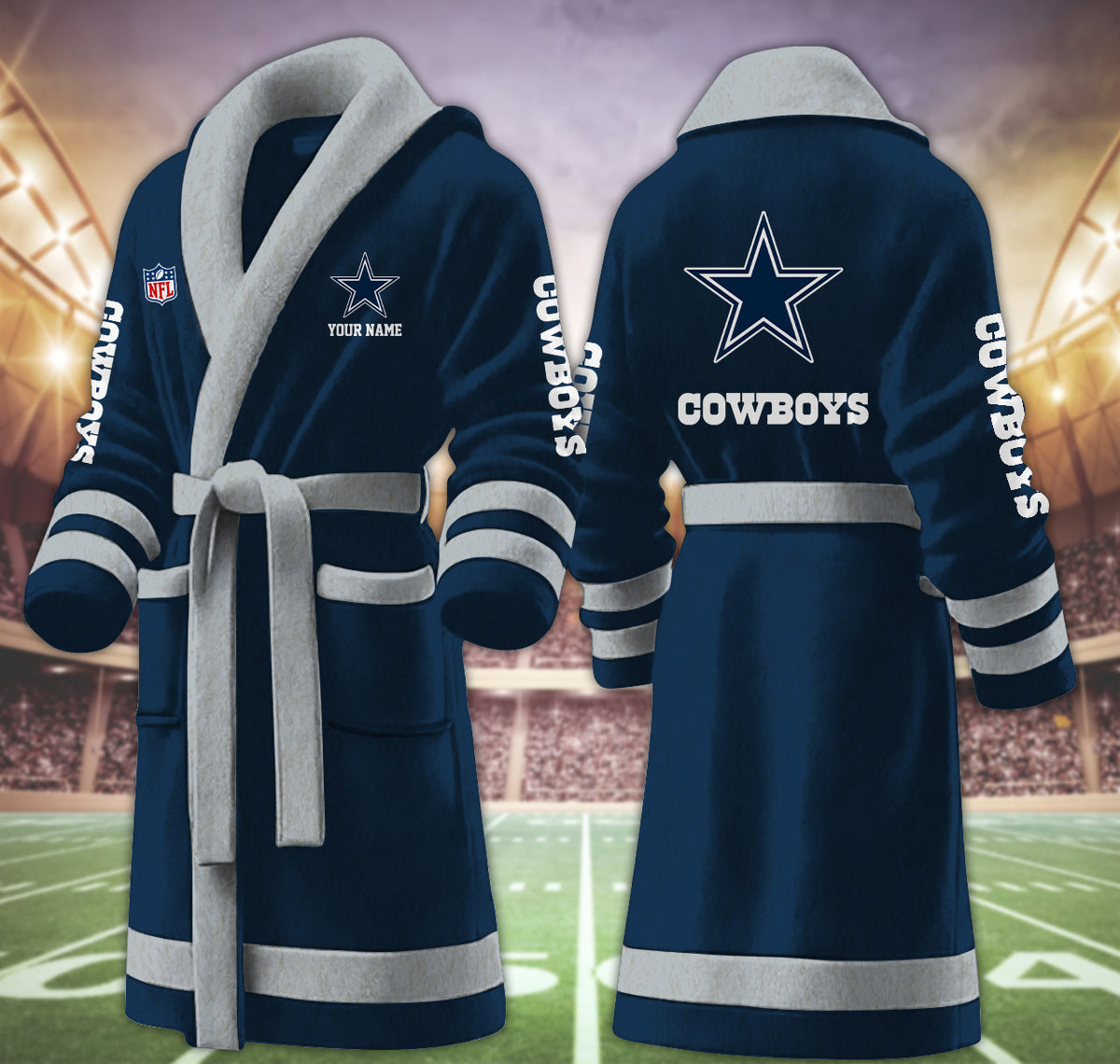 [SPECIAL OFFER] NEW CUSTOMIZED NFL21 DCB DALLAS COWBOYS MULTICOLOR FLEECE BATHROBE