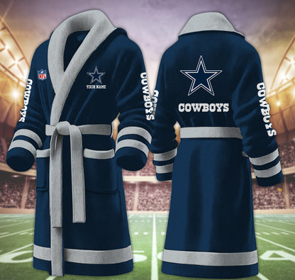 [SPECIAL OFFER] NEW CUSTOMIZED NFL21 DCB DALLAS COWBOYS MULTICOLOR FLEECE BATHROBE
