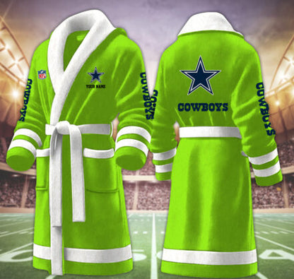 [SPECIAL OFFER] NEW CUSTOMIZED NFL21 DCB DALLAS COWBOYS MULTICOLOR FLEECE BATHROBE