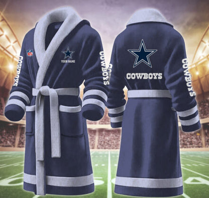 [SPECIAL OFFER] NEW CUSTOMIZED NFL21 DCB DALLAS COWBOYS MULTICOLOR FLEECE BATHROBE
