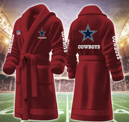 [SPECIAL OFFER] NEW CUSTOMIZED NFL21 DCB DALLAS COWBOYS MULTICOLOR FLEECE BATHROBE