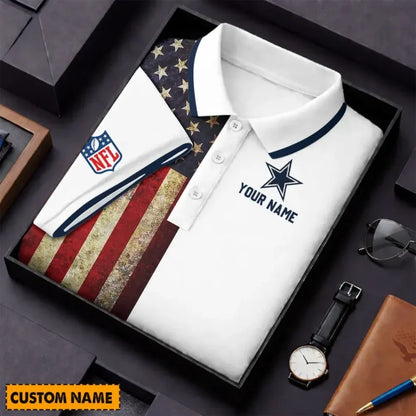 [SPECIAL OFFER] NEW CUSTOMIZED NFL21 DCB DALLAS COWBOYS US FLAG POLO SHIRT