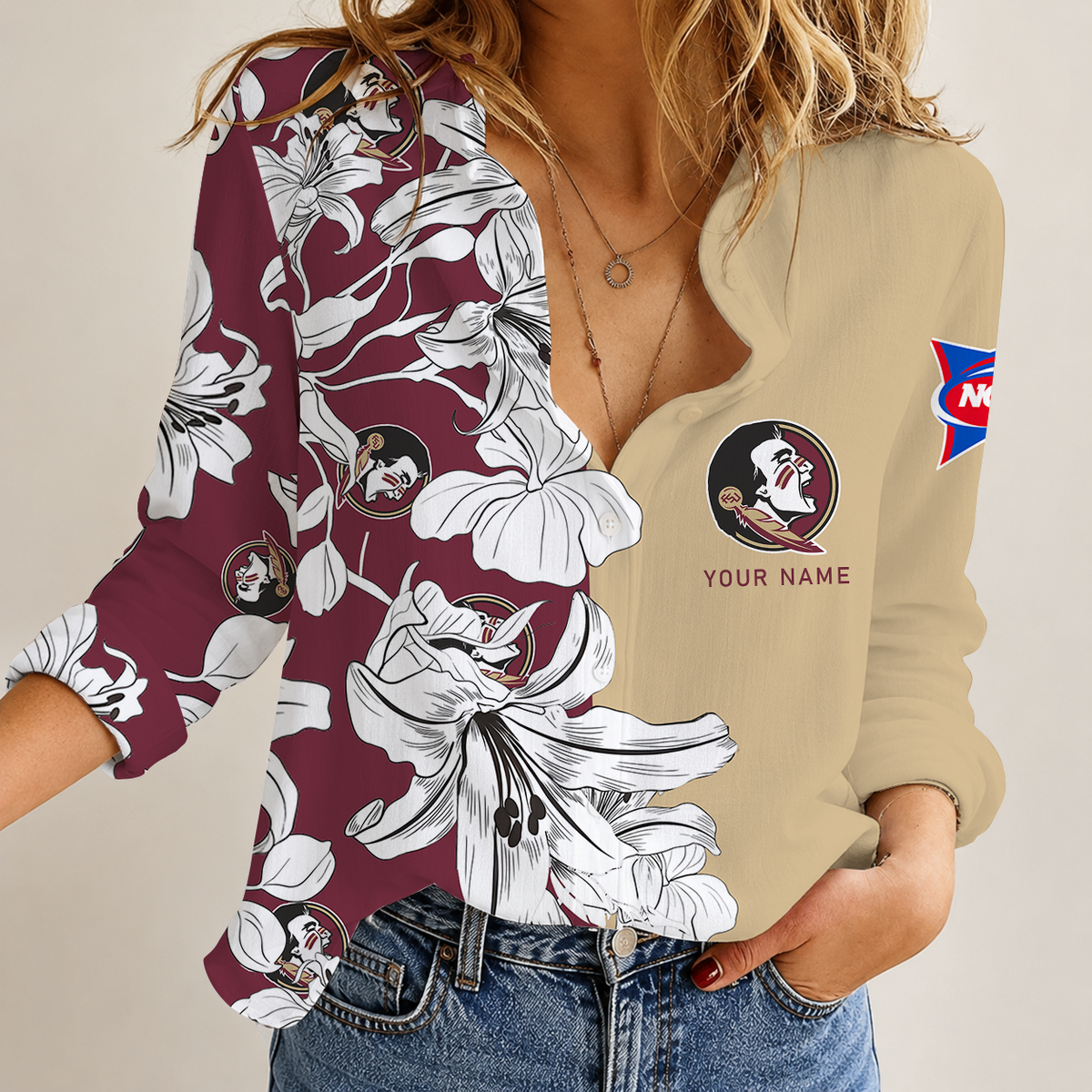 [FAN FAVORITE] NEW CUSTOMIZED NCAA FBS21 FLS FLORIDA STATE SEMINOLES WOMEN CASUAL SHIRT