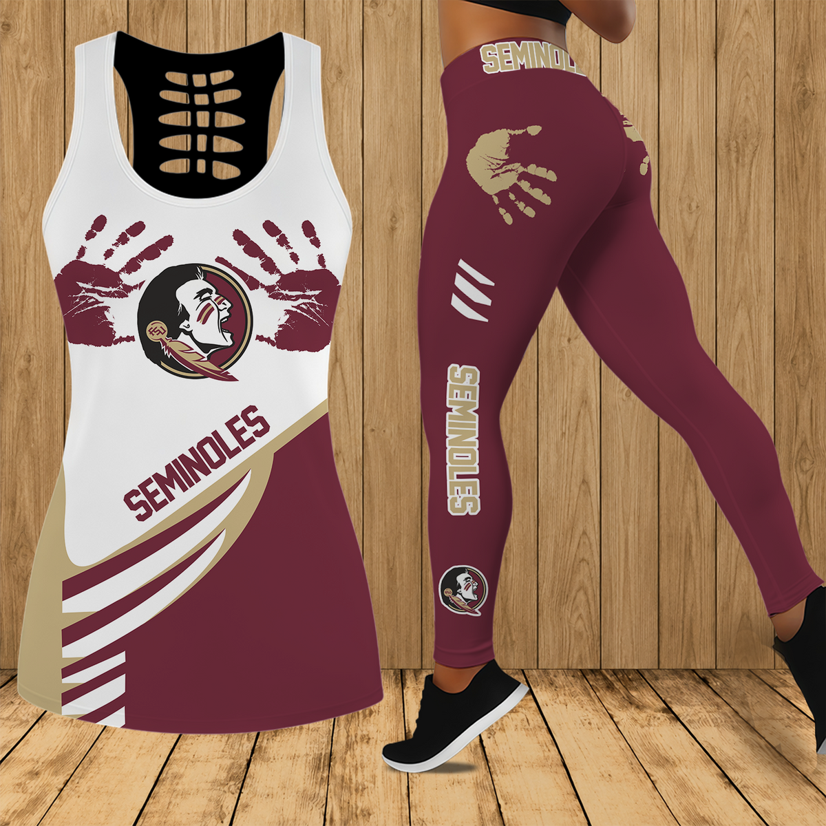 [FAN FAVORITE] NEW CUSTOMIZED NCAA FBS21 FLS FLORIDA STATE SEMINOLES HOLLOW TANK TOP & LEGGINGS SET
