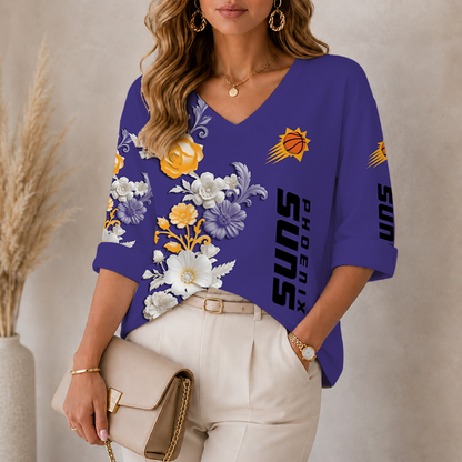 LIMITED EDITION - NEW CUSTOMIZED NBA21 PSU PHOENIX SUNS WOMEN'S V-NECK LONG SLEEVE SHIRT