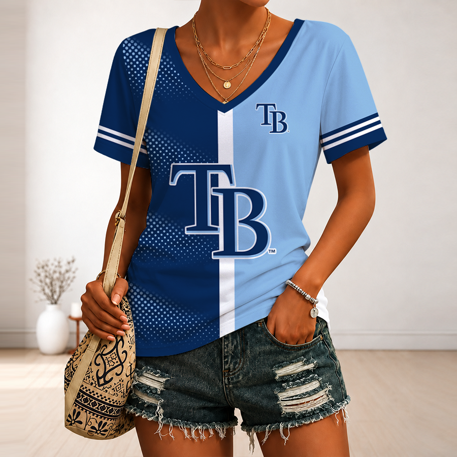 [FLASH SALE] NEW CUSTOMIZED MLB21 TBR TAMPA BAY RAYS V-NECK FEMALE SHIRT