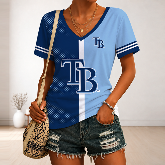 [FLASH SALE] NEW CUSTOMIZED MLB21 TBR TAMPA BAY RAYS V-NECK FEMALE SHIRT
