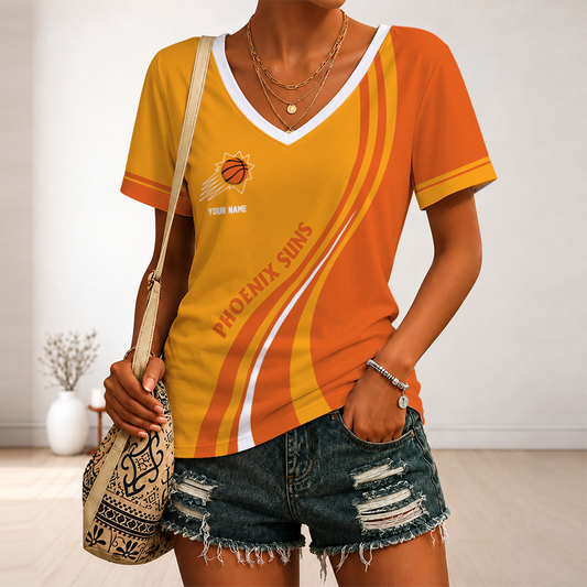 [HOT DEAL] NEW CUSTOMIZED NBA21 PSU PHOENIX SUNS V-NECK FEMALE SHIRT