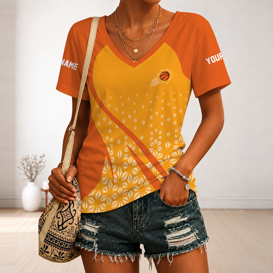 [HOT DEAL] NEW CUSTOMIZED NBA21 PSU PHOENIX SUNS V-NECK FEMALE SHIRT