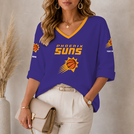 [HOT DEAL] NEW CUSTOMIZED NBA21 PSU PHOENIX SUNS WOMEN'S HEART V-NECK LONG SLEEVE SHIRT