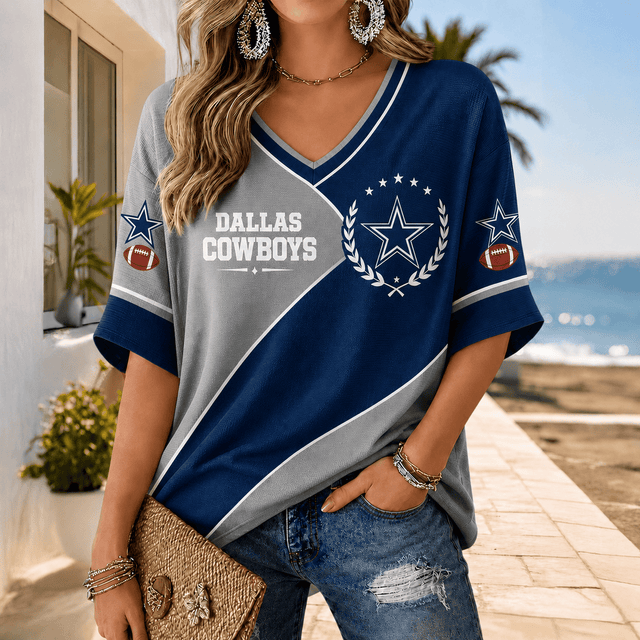 [SPECIAL OFFER] NEW CUSTOMIZED NFL21 DCB DALLAS COWBOYS WOMEN'S HEART V-NECK LONG SLEEVE SHIRT