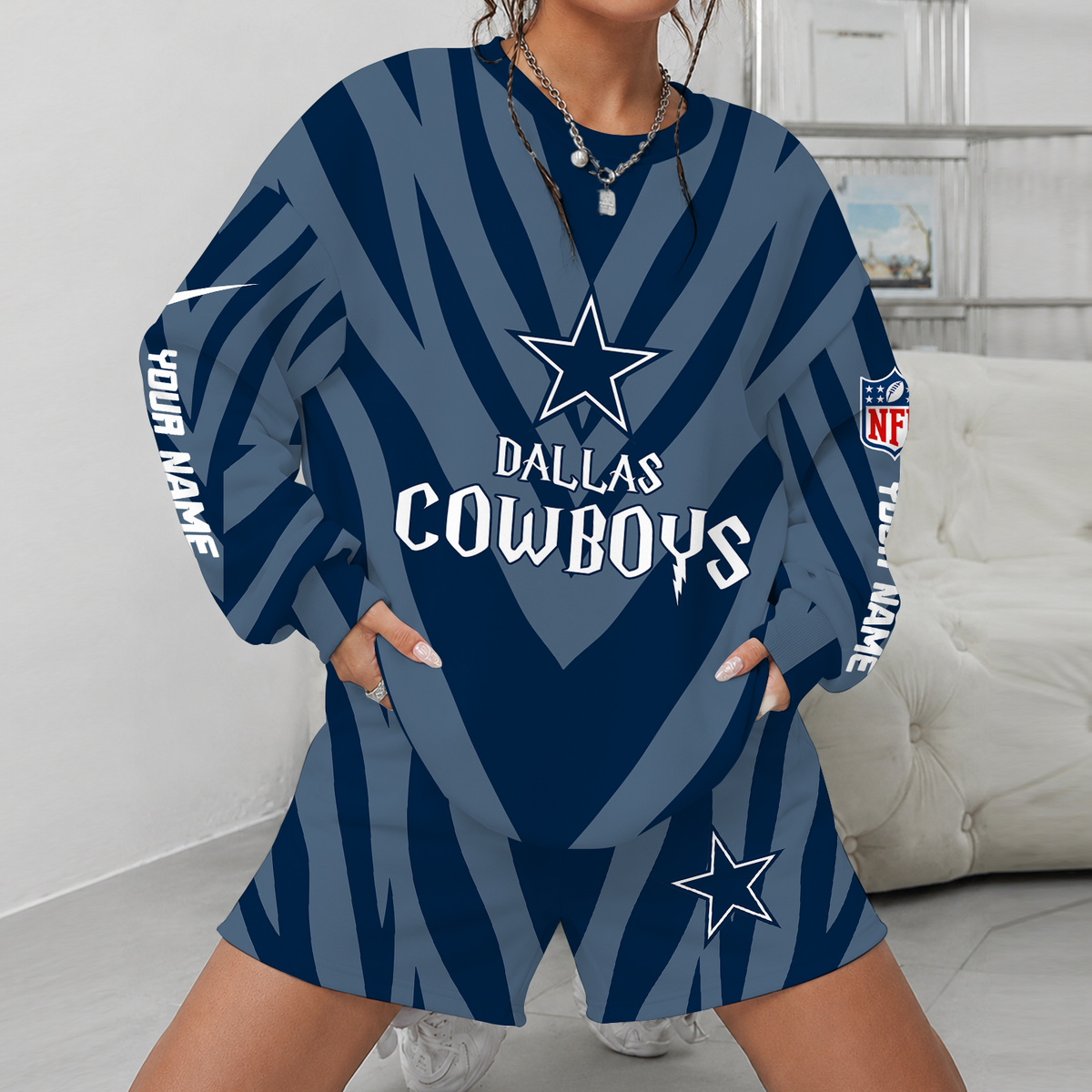 [SPECIAL OFFER] NEW CUSTOMIZED NFL21 DCB DALLAS COWBOYS UNISEX SWEATSHIRT & SHORTS SET
