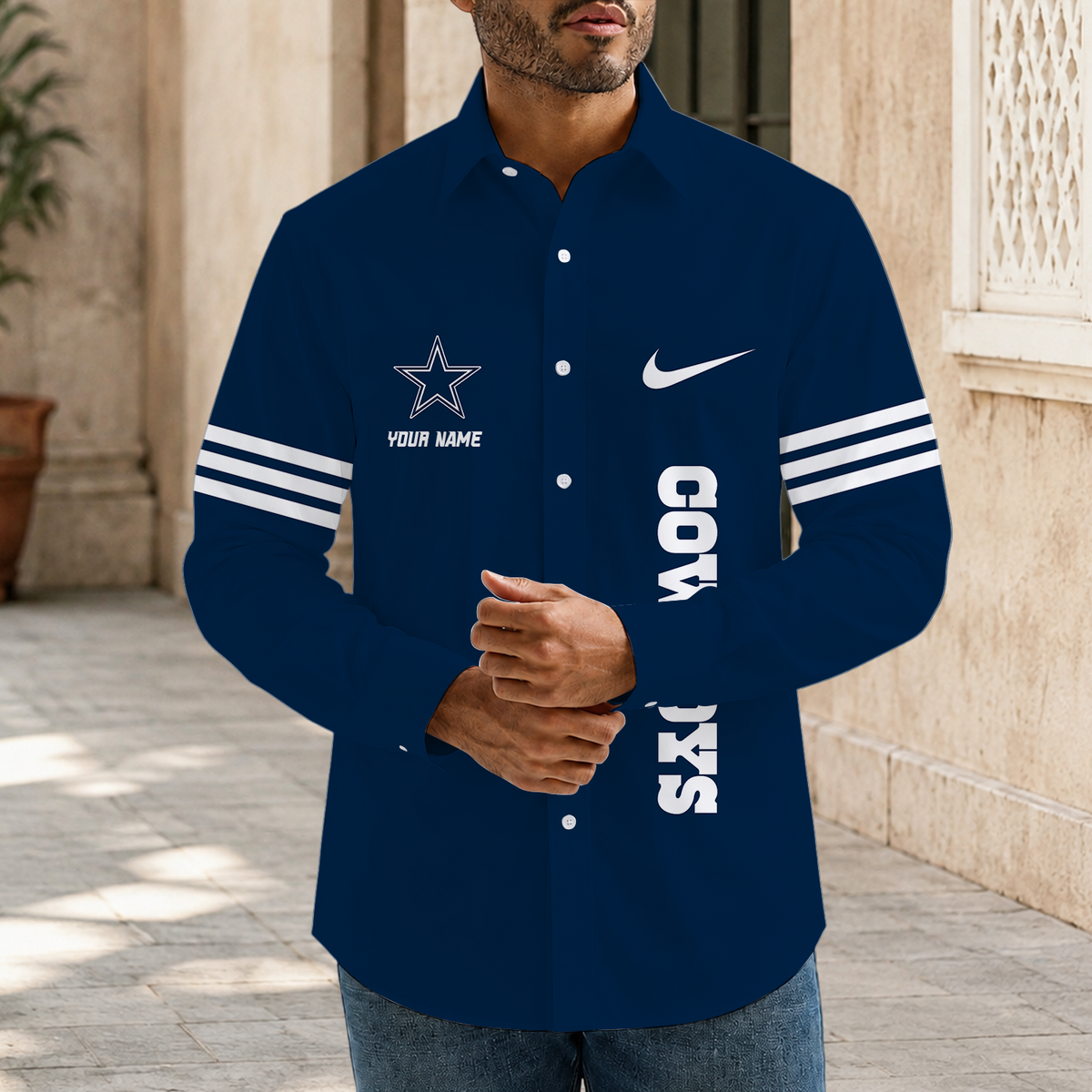 [SPECIAL OFFER] NEW CUSTOMIZED NFL21 DCB DALLAS COWBOYS MEN'S LONG SLEEVE BUTTON-UP SHIRT