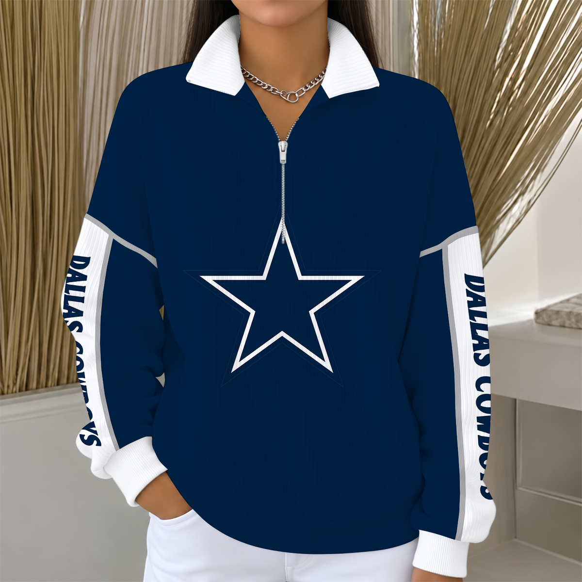 [SPECIAL OFFER] NEW CUSTOMIZED NFL21 DCB DALLAS COWBOYS QUARTER ZIP RIBBED SWEATER